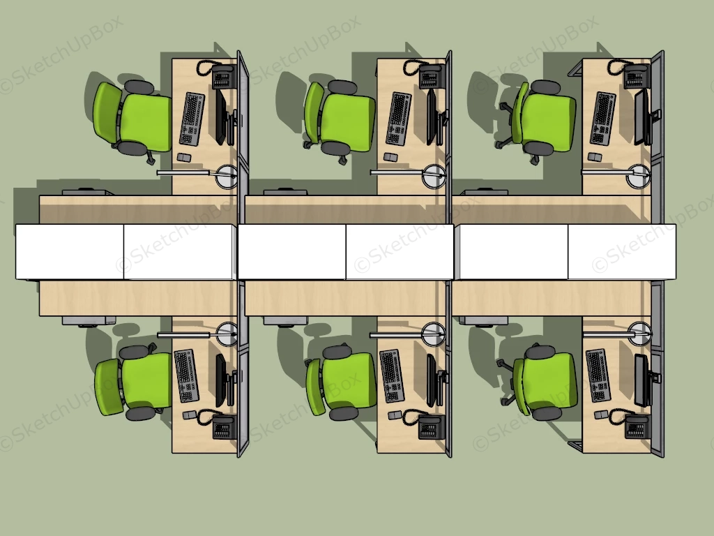 6 Person Cubicle Workstation sketchup model preview - SketchupBox