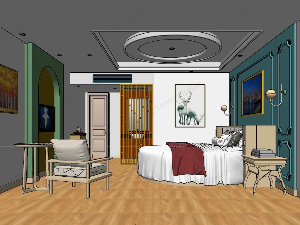 Suite Round Bed Room sketchup model preview - SketchupBox