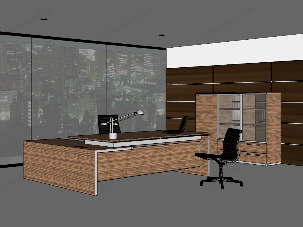 Executive Desk And Filing Cabinet Set sketchup model preview - SketchupBox