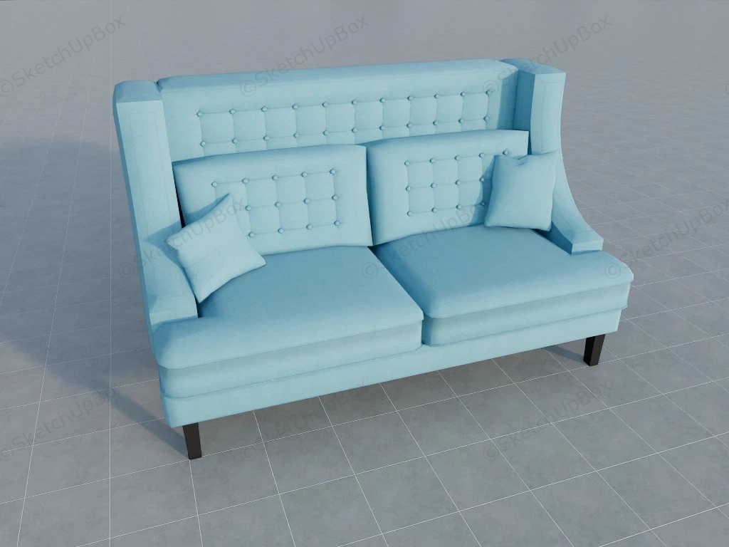 Tufted Winged Blue Loveseat sketchup model preview - SketchupBox