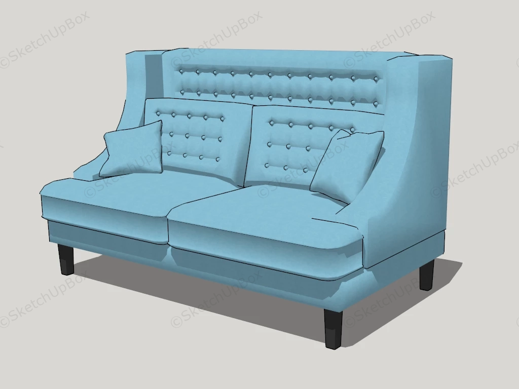 Tufted Winged Blue Loveseat sketchup model preview - SketchupBox