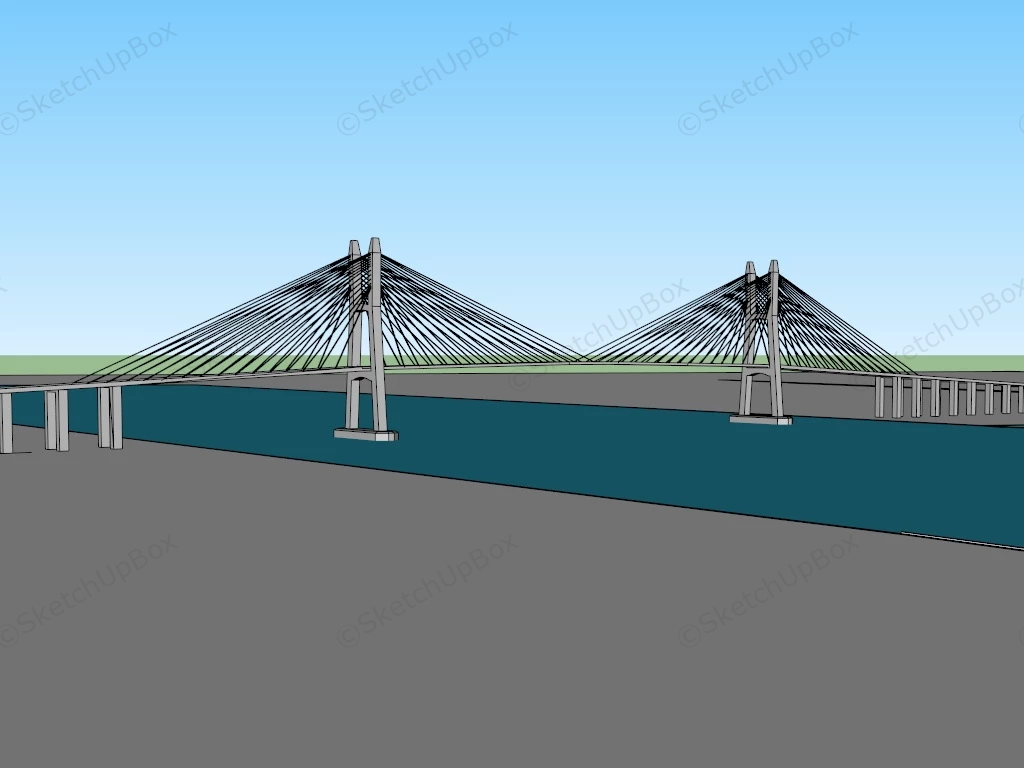 Cable Stayed Bridge sketchup model preview - SketchupBox