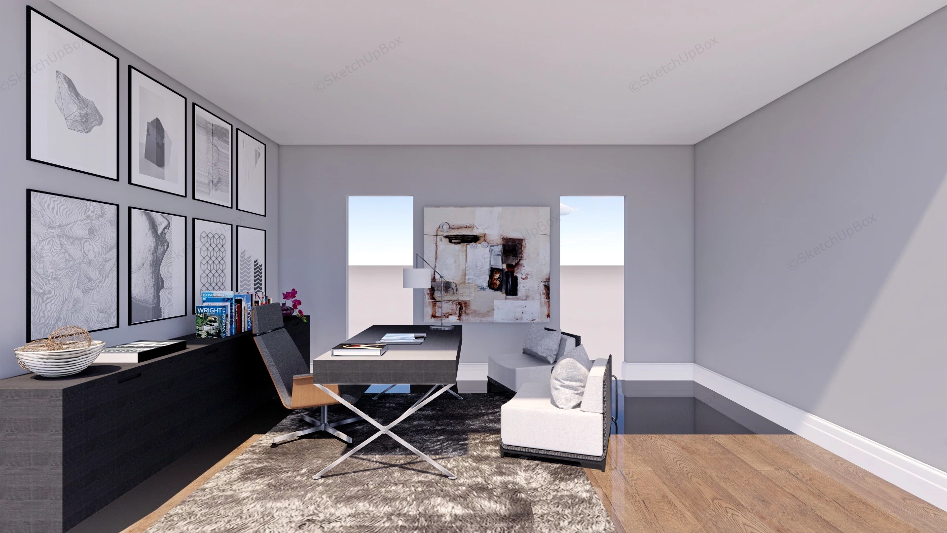 Minimalist Home Office Design sketchup model preview - SketchupBox