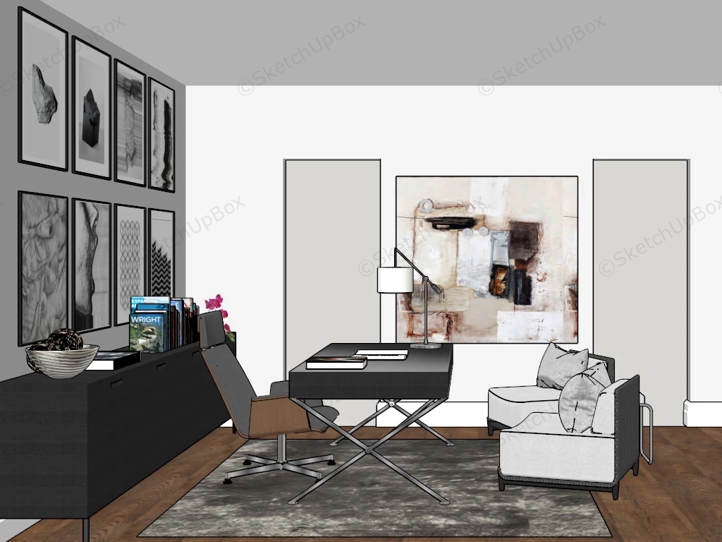 Minimalist Home Office Design sketchup model preview - SketchupBox