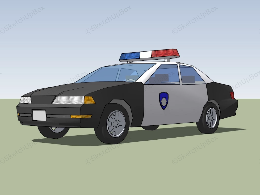 Black And White Police Car sketchup model preview - SketchupBox