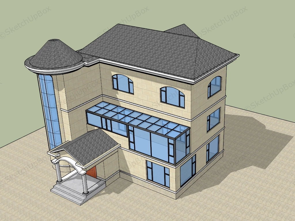 3 Story Country House sketchup model preview - SketchupBox