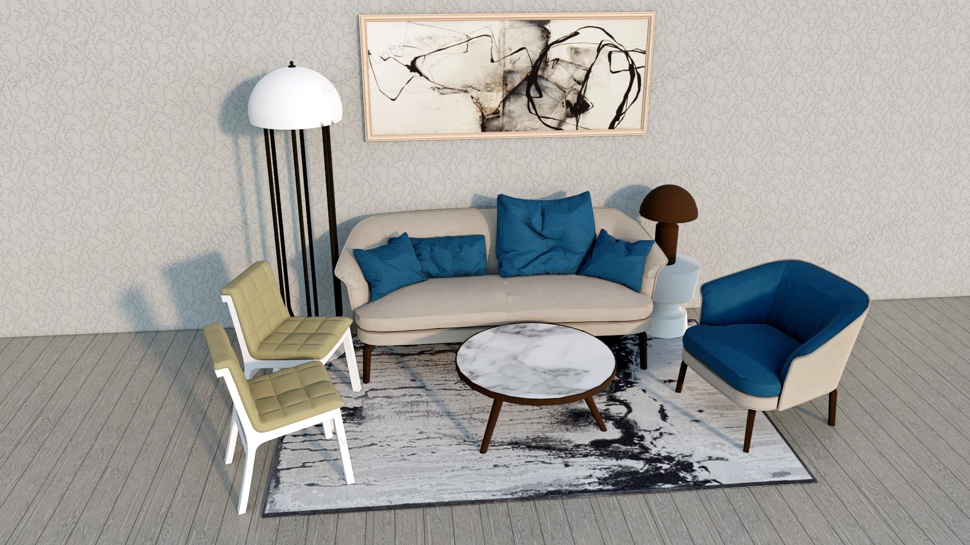 Sofa And Chair Set For Small Living Room sketchup model preview - SketchupBox