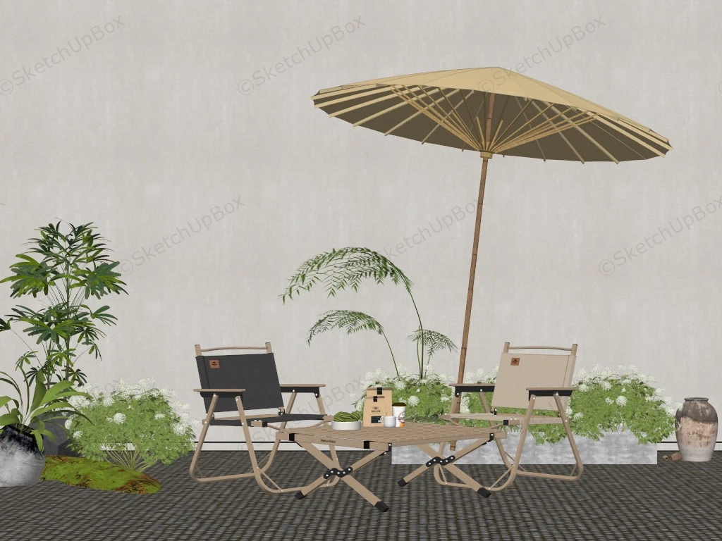 Camping Table And Chairs Set With Umbrella sketchup model preview - SketchupBox