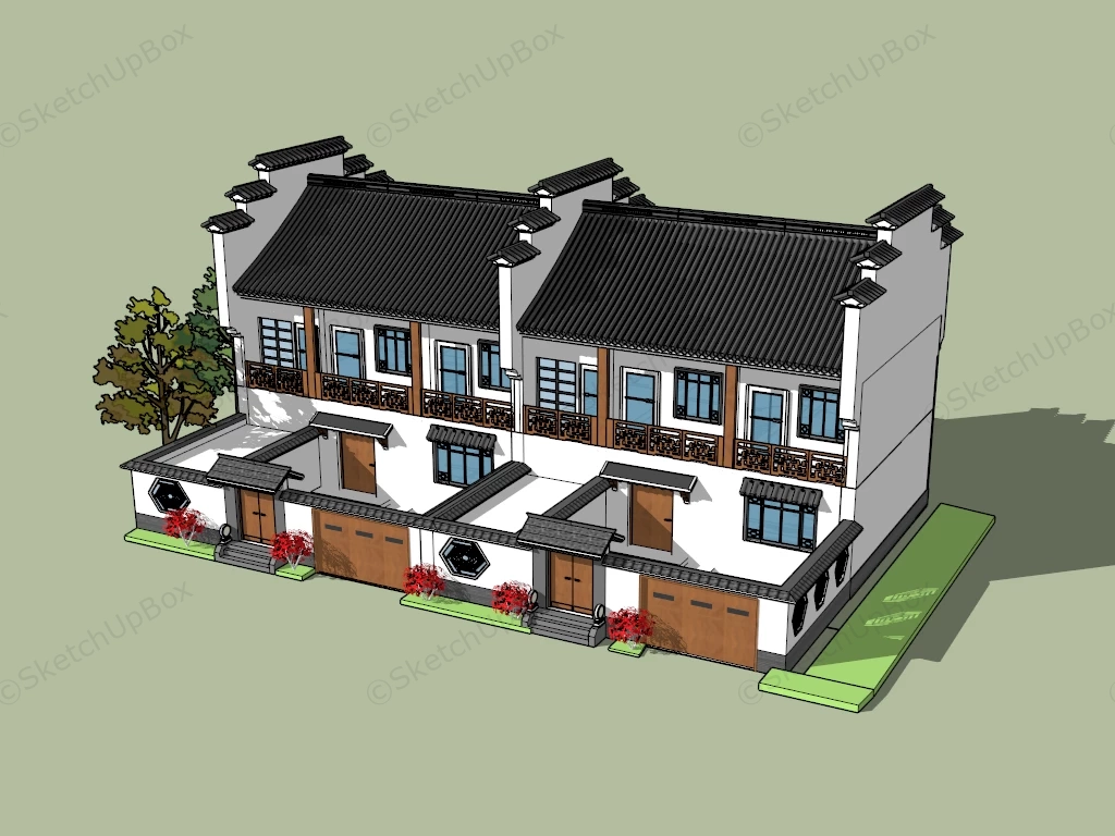 Beautiful Chinese Row Houses sketchup model preview - SketchupBox