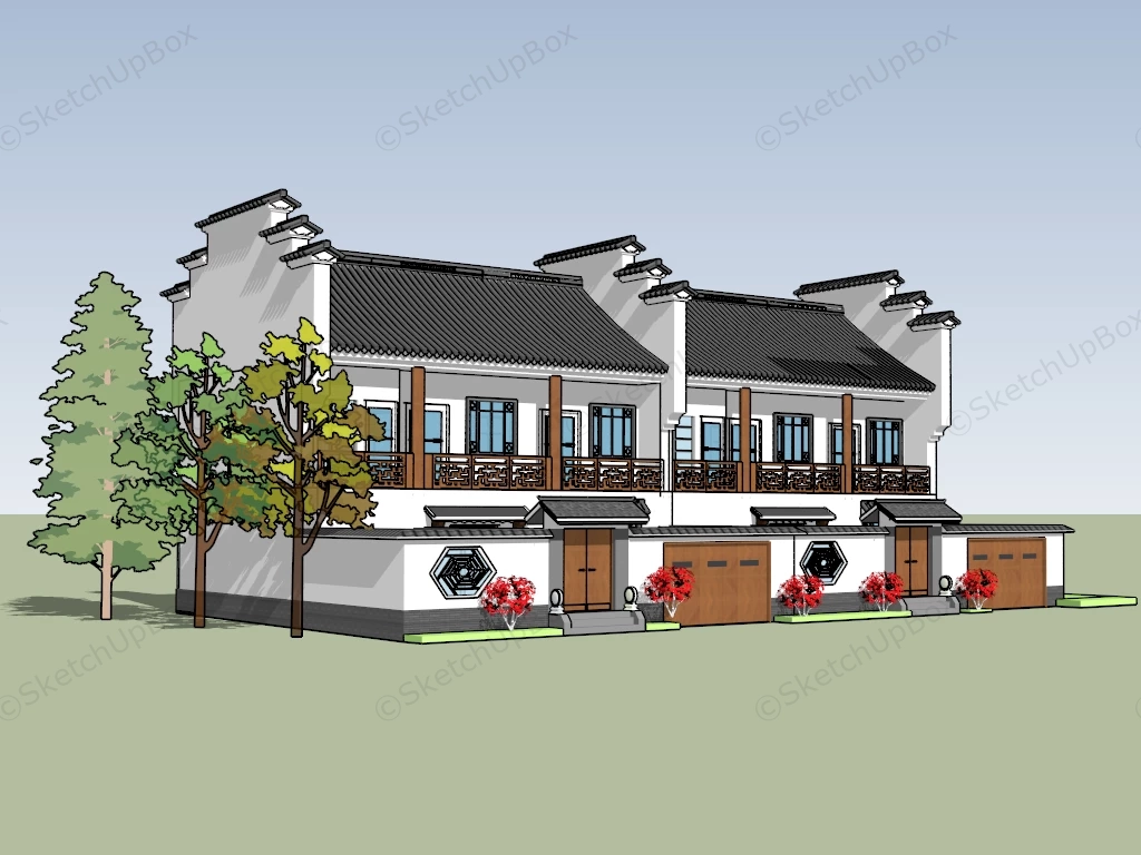 Beautiful Chinese Row Houses sketchup model preview - SketchupBox