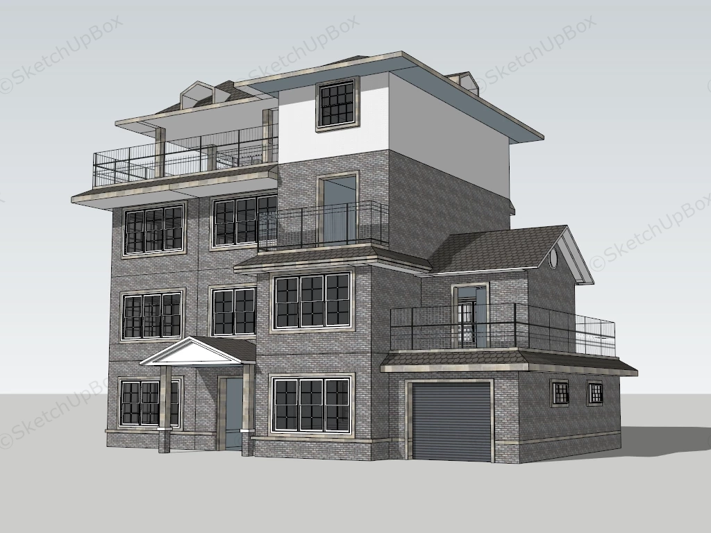 3 Storey House Design With Rooftop sketchup model preview - SketchupBox