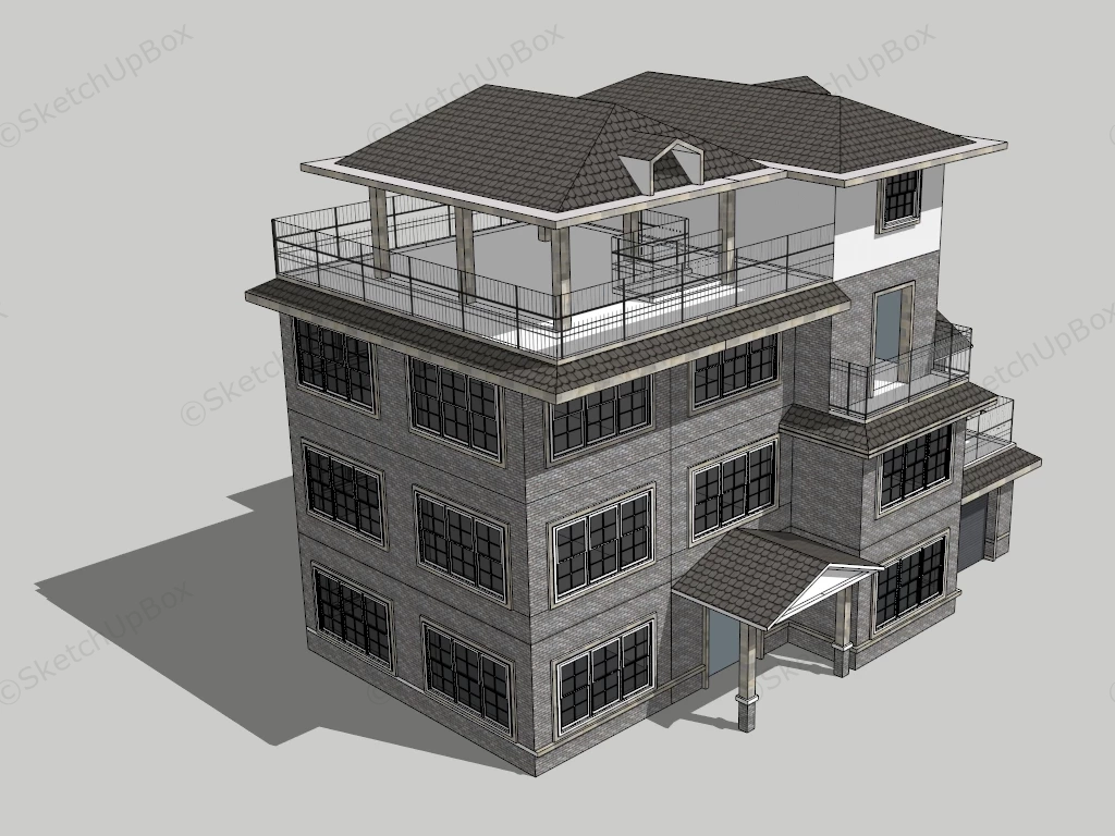 3 Storey House Design With Rooftop sketchup model preview - SketchupBox