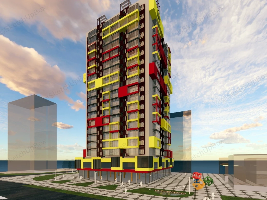 Colorful Condo Building sketchup model preview - SketchupBox