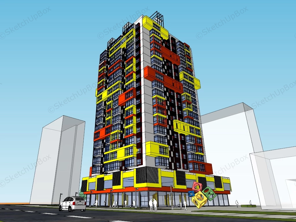 Colorful Condo Building sketchup model preview - SketchupBox