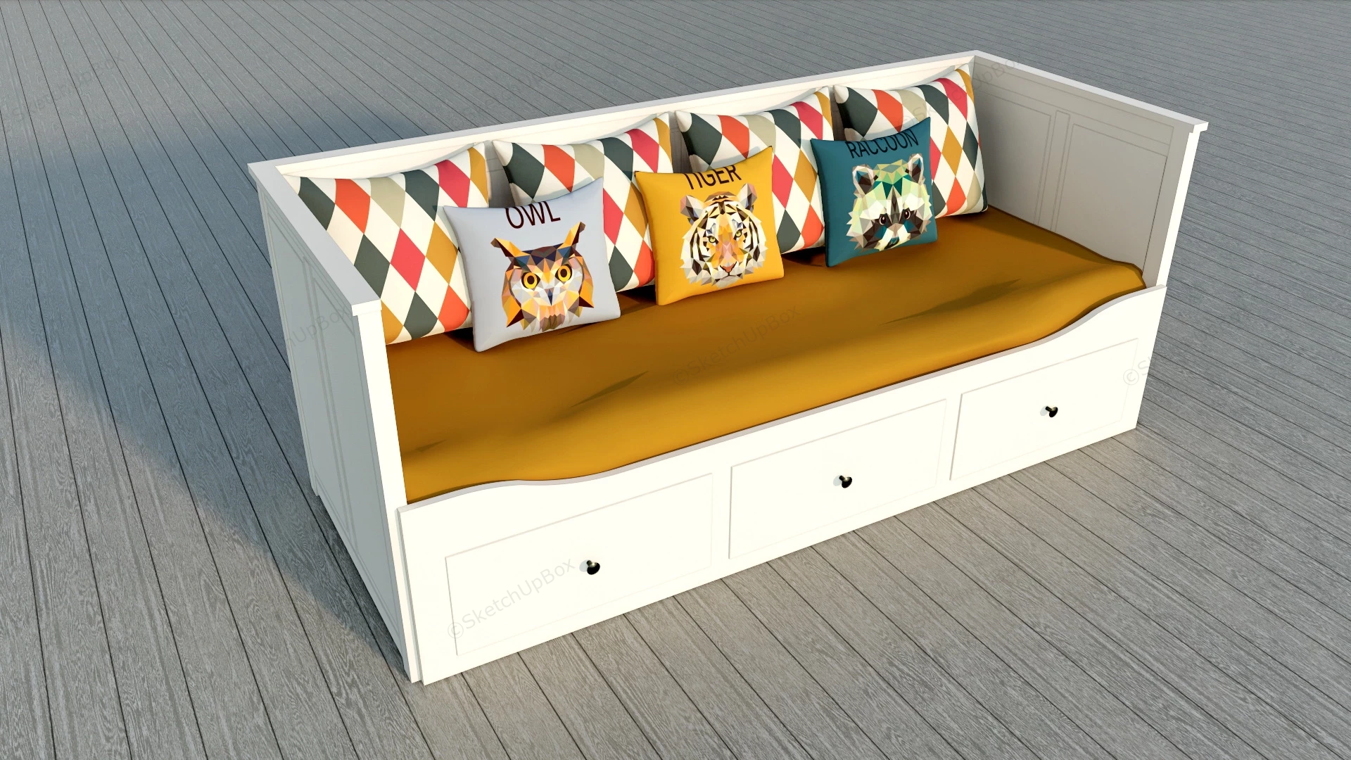 Wood Sofa With Drawers sketchup model preview - SketchupBox