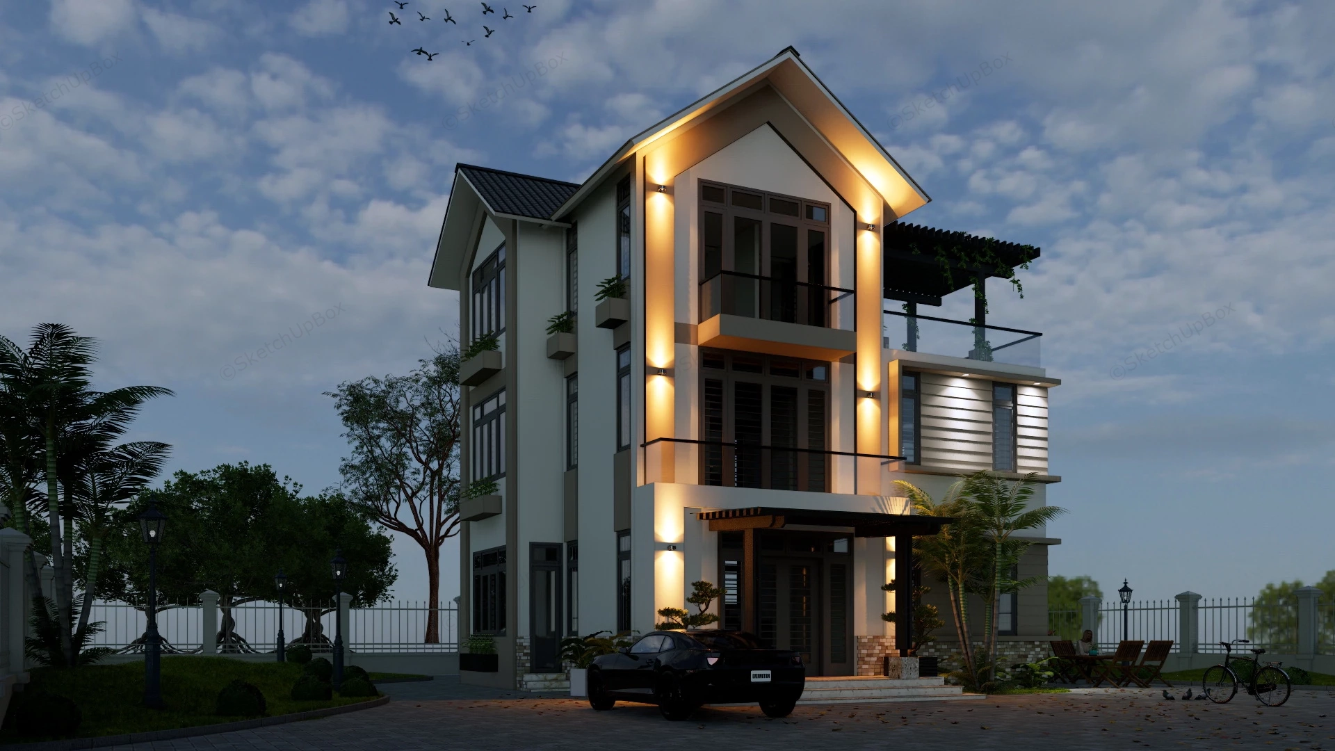 Modern Villa Design sketchup model preview - SketchupBox