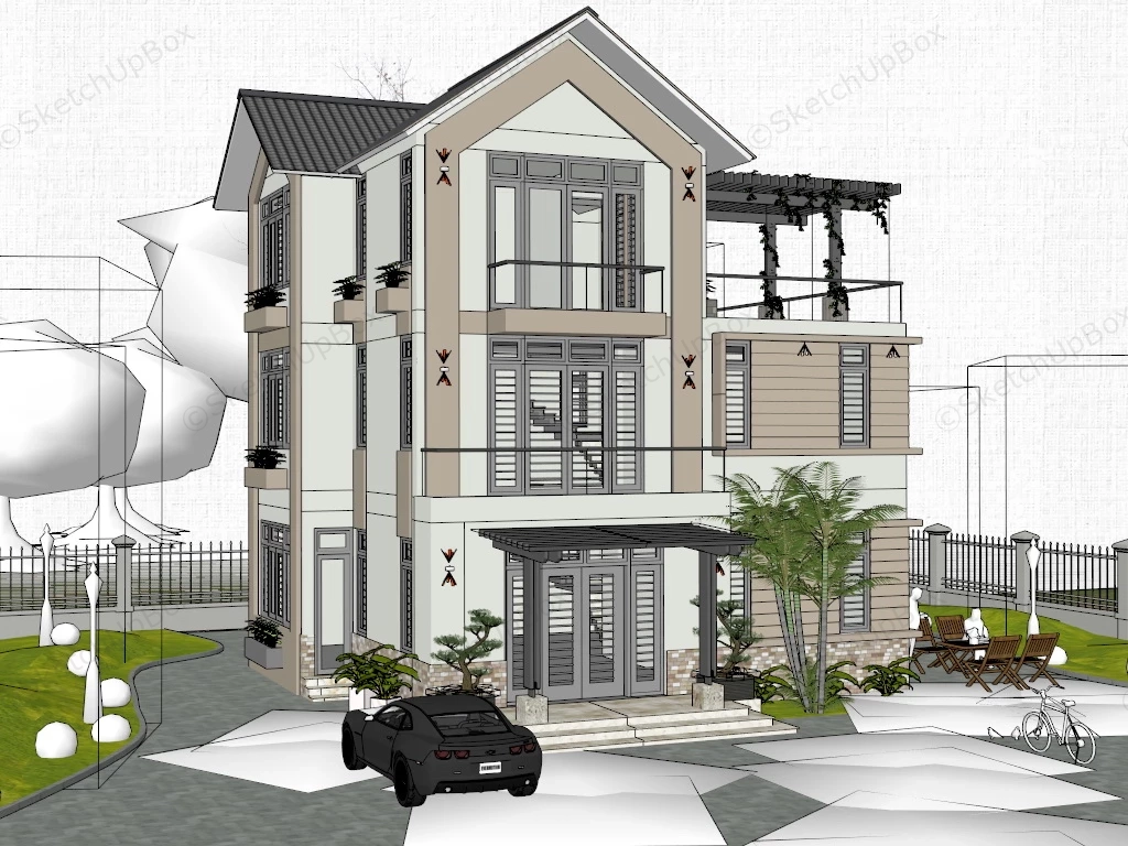 Modern Villa Design sketchup model preview - SketchupBox