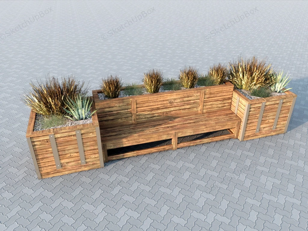 Wood Garden Bed With Bench sketchup model preview - SketchupBox