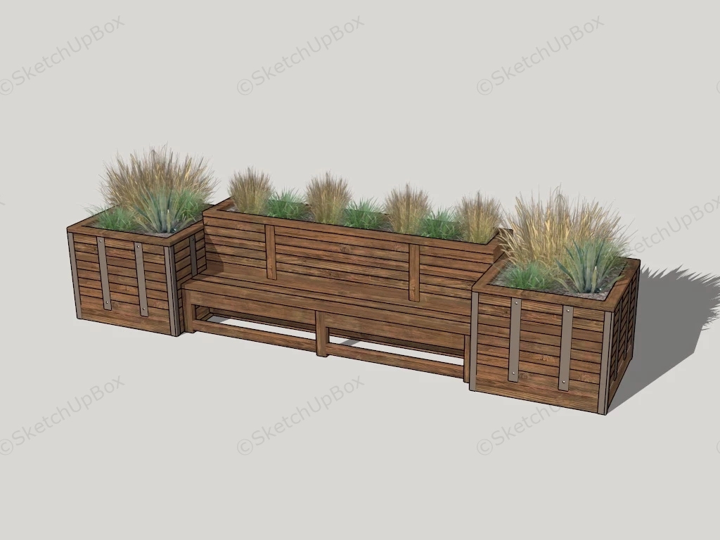 Wood Garden Bed With Bench sketchup model preview - SketchupBox