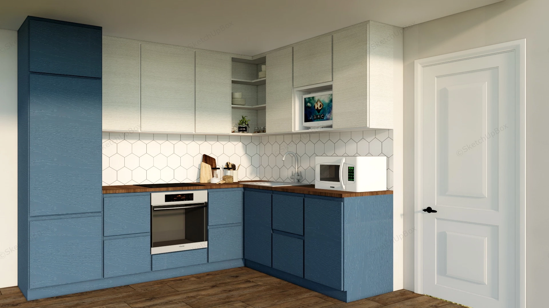 White And Blue Small Kitchen sketchup model preview - SketchupBox