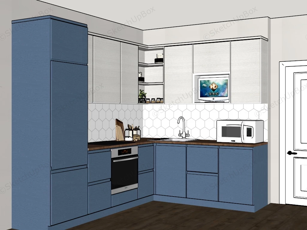 White And Blue Small Kitchen sketchup model preview - SketchupBox