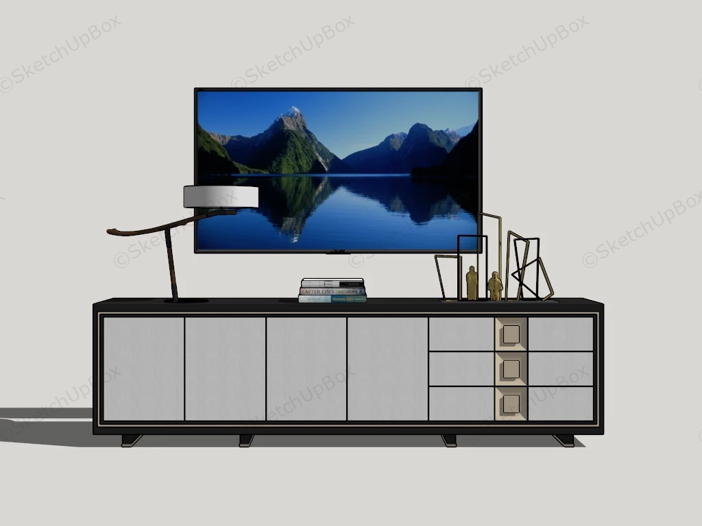 Asian Style Tv Console sketchup model preview - SketchupBox