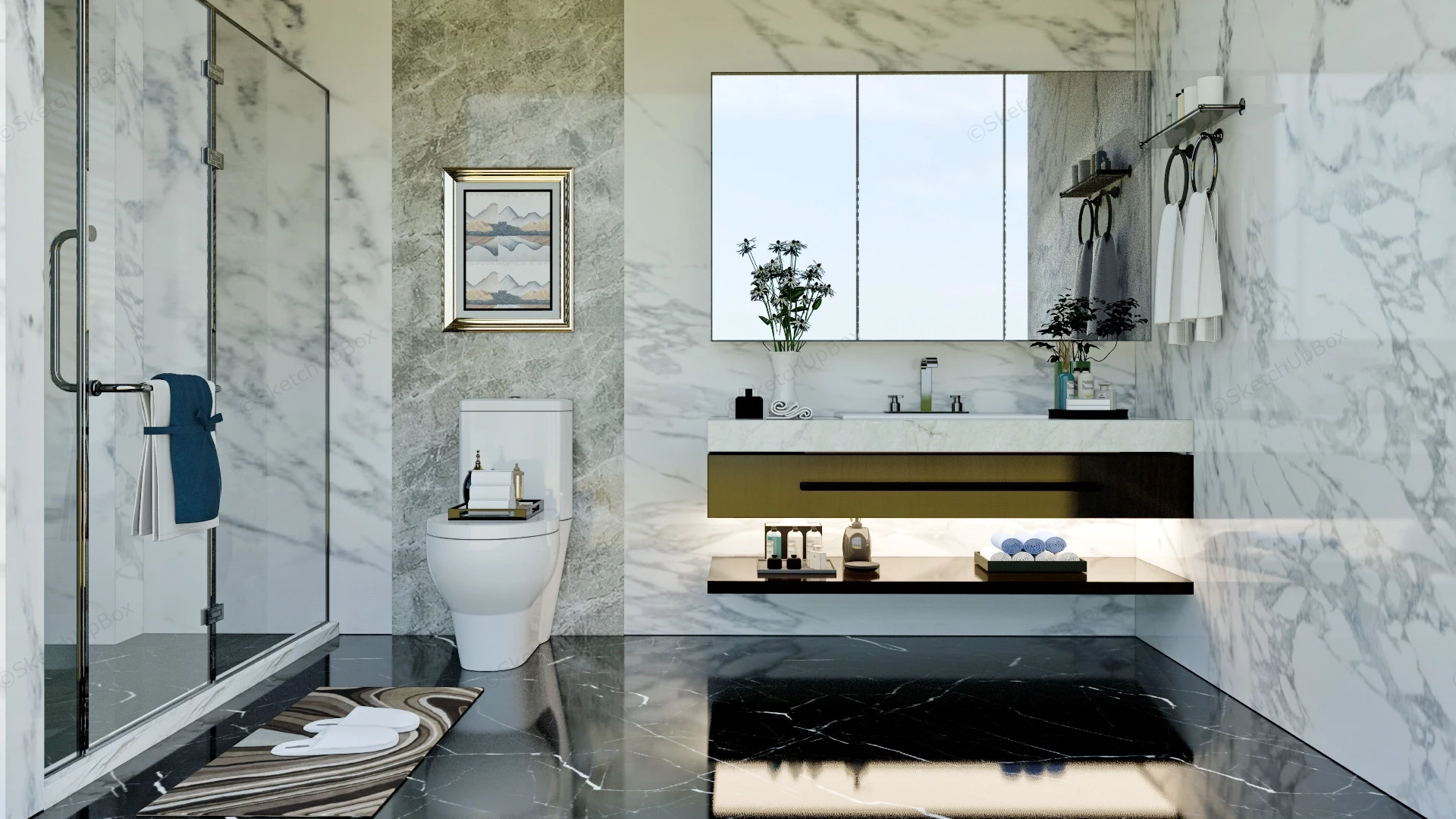 Black & White Marble Bathroom Ideas sketchup model preview - SketchupBox