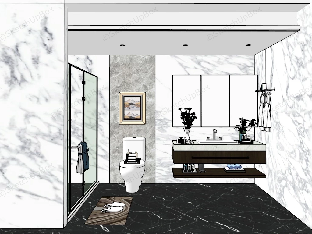 Black & White Marble Bathroom Ideas sketchup model preview - SketchupBox