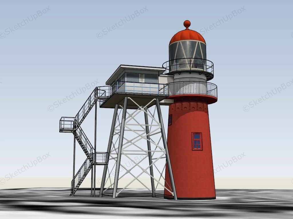 Red Lighthouse With Attached Stairs sketchup model preview - SketchupBox