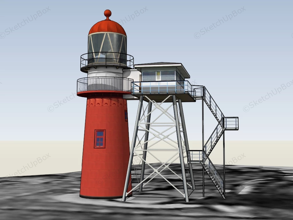 Red Lighthouse With Attached Stairs sketchup model preview - SketchupBox