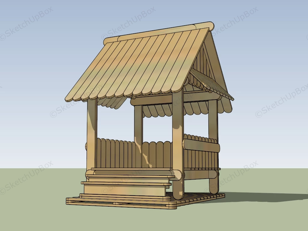 Wood Japanese Pavilion sketchup model preview - SketchupBox