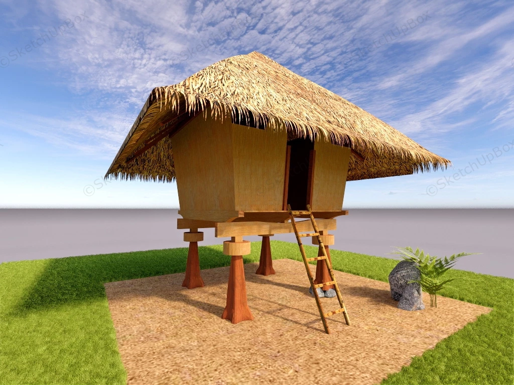 Asian Stilt Hut sketchup model preview - SketchupBox