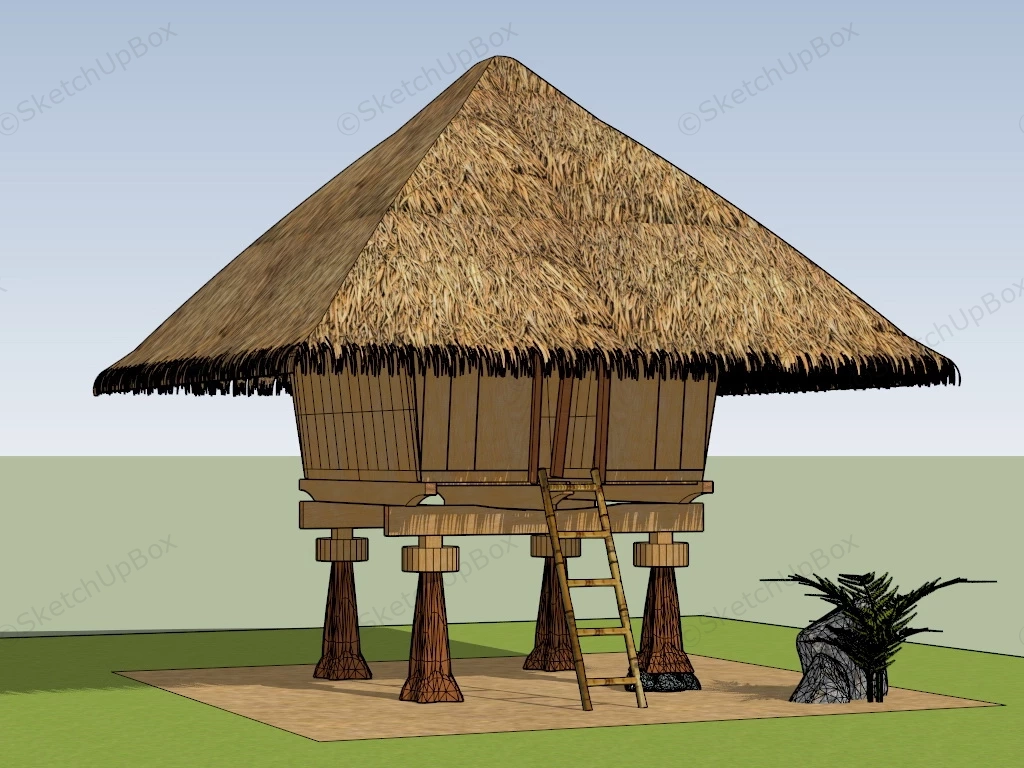 Asian Stilt Hut sketchup model preview - SketchupBox