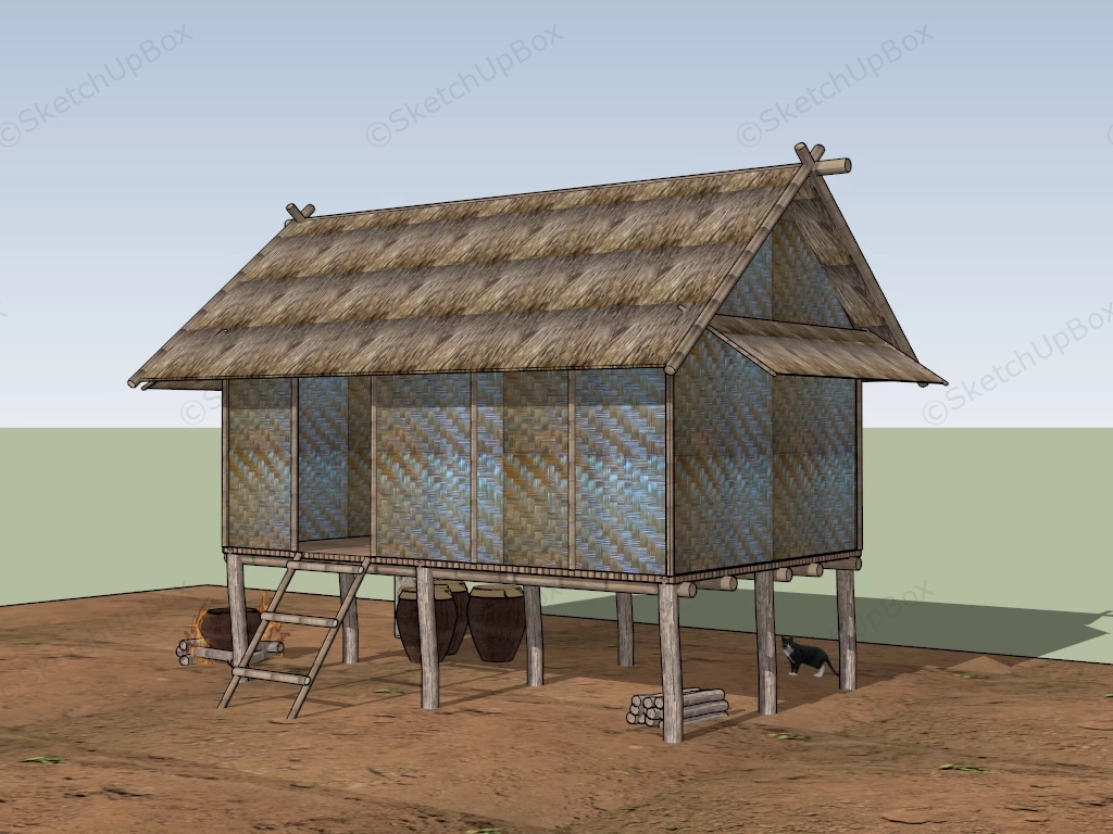 Stilted Farmer Hut sketchup model preview - SketchupBox