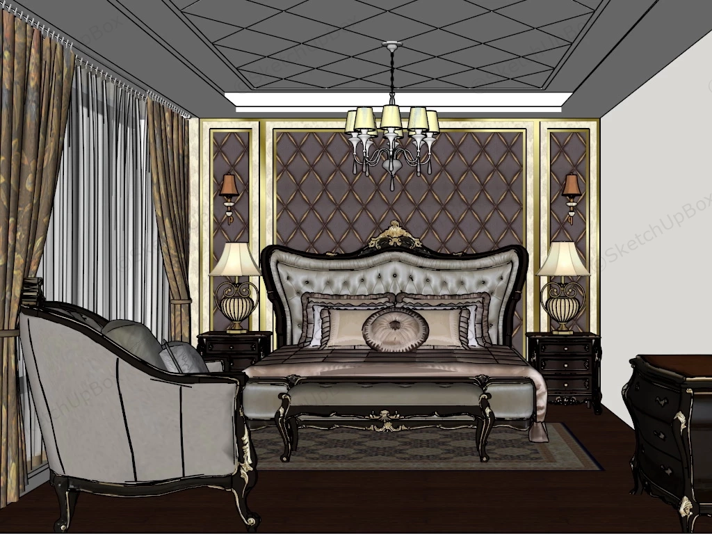 Classic Bedroom Design sketchup model preview - SketchupBox