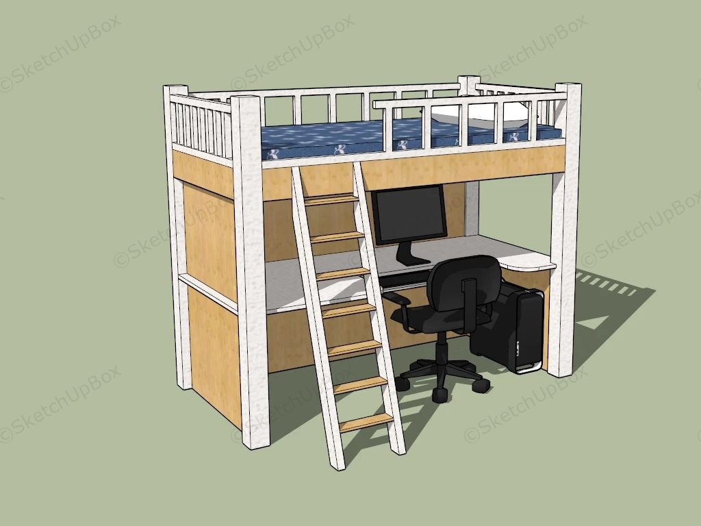 Loft Bed With Desk And Stairs sketchup model preview - SketchupBox