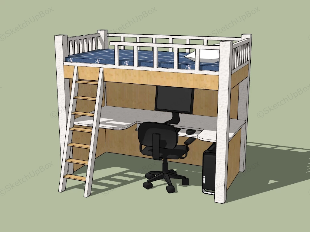 Loft Bed With Desk And Stairs sketchup model preview - SketchupBox