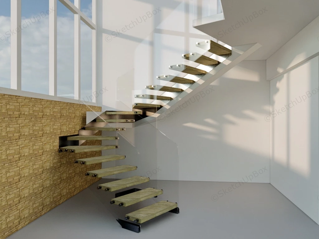 Modern Corner Staircase sketchup model preview - SketchupBox