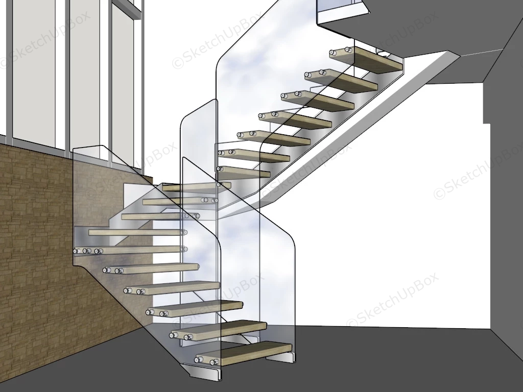 Modern Corner Staircase sketchup model preview - SketchupBox