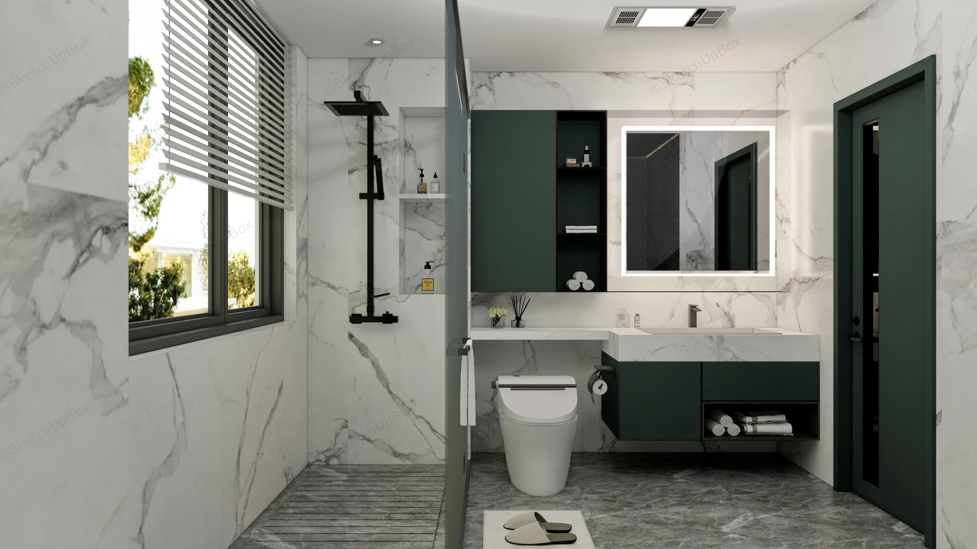 White And Green Bathroom Ideas sketchup model preview - SketchupBox