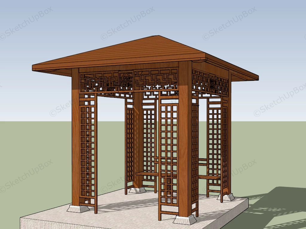 Asian Wood Pavilion sketchup model preview - SketchupBox