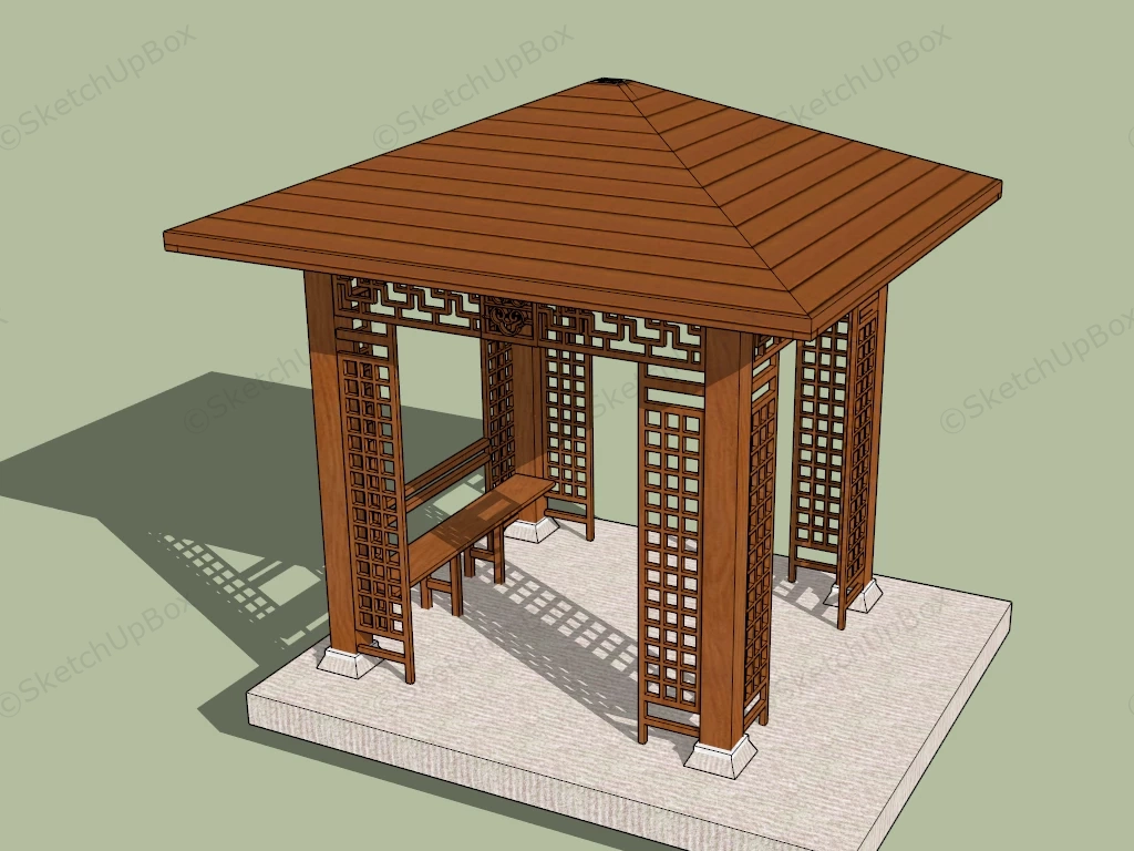 Asian Wood Pavilion sketchup model preview - SketchupBox