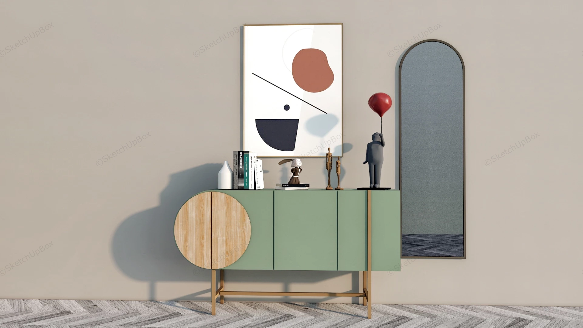 Mid Century Entry Table With Mirror sketchup model preview - SketchupBox