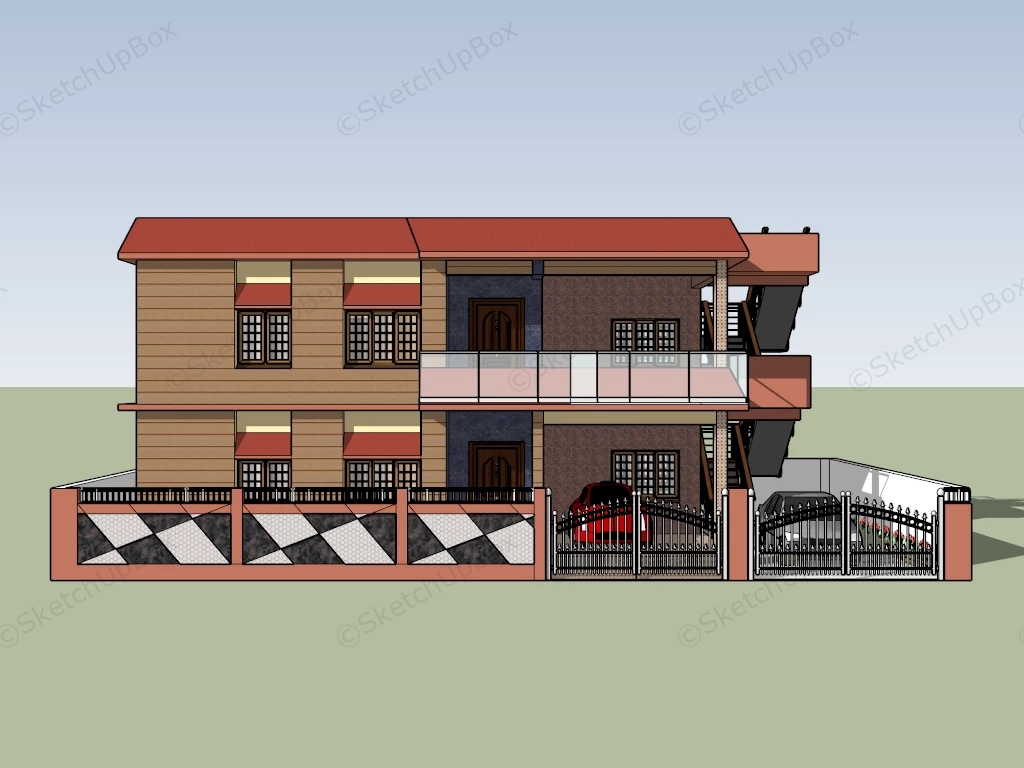 Modern Asian House sketchup model preview - SketchupBox