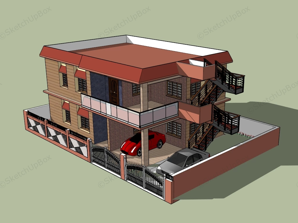 Modern Asian House sketchup model preview - SketchupBox