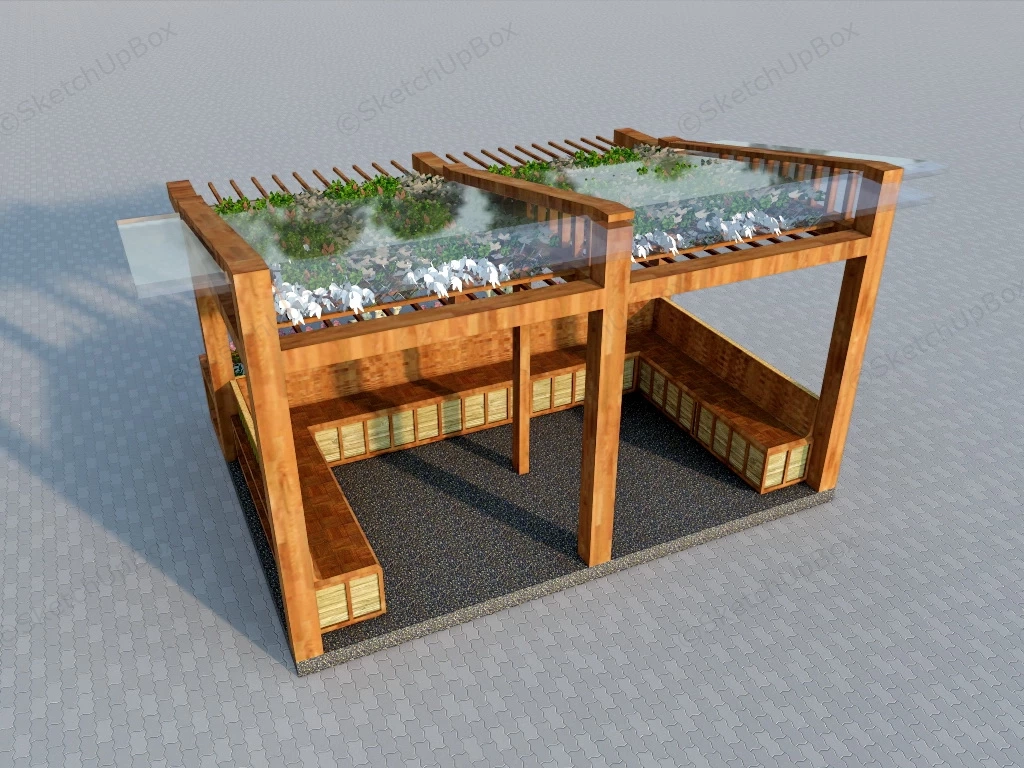 Shed Roof Pavilion With Bench sketchup model preview - SketchupBox