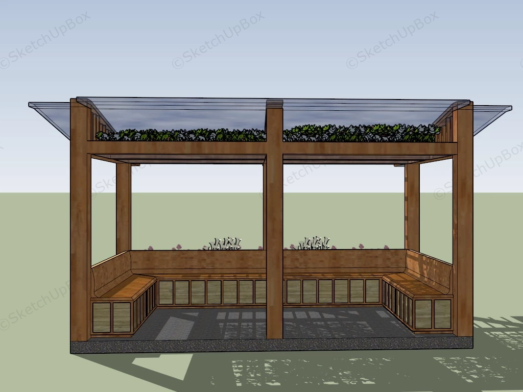 Shed Roof Pavilion With Bench sketchup model preview - SketchupBox