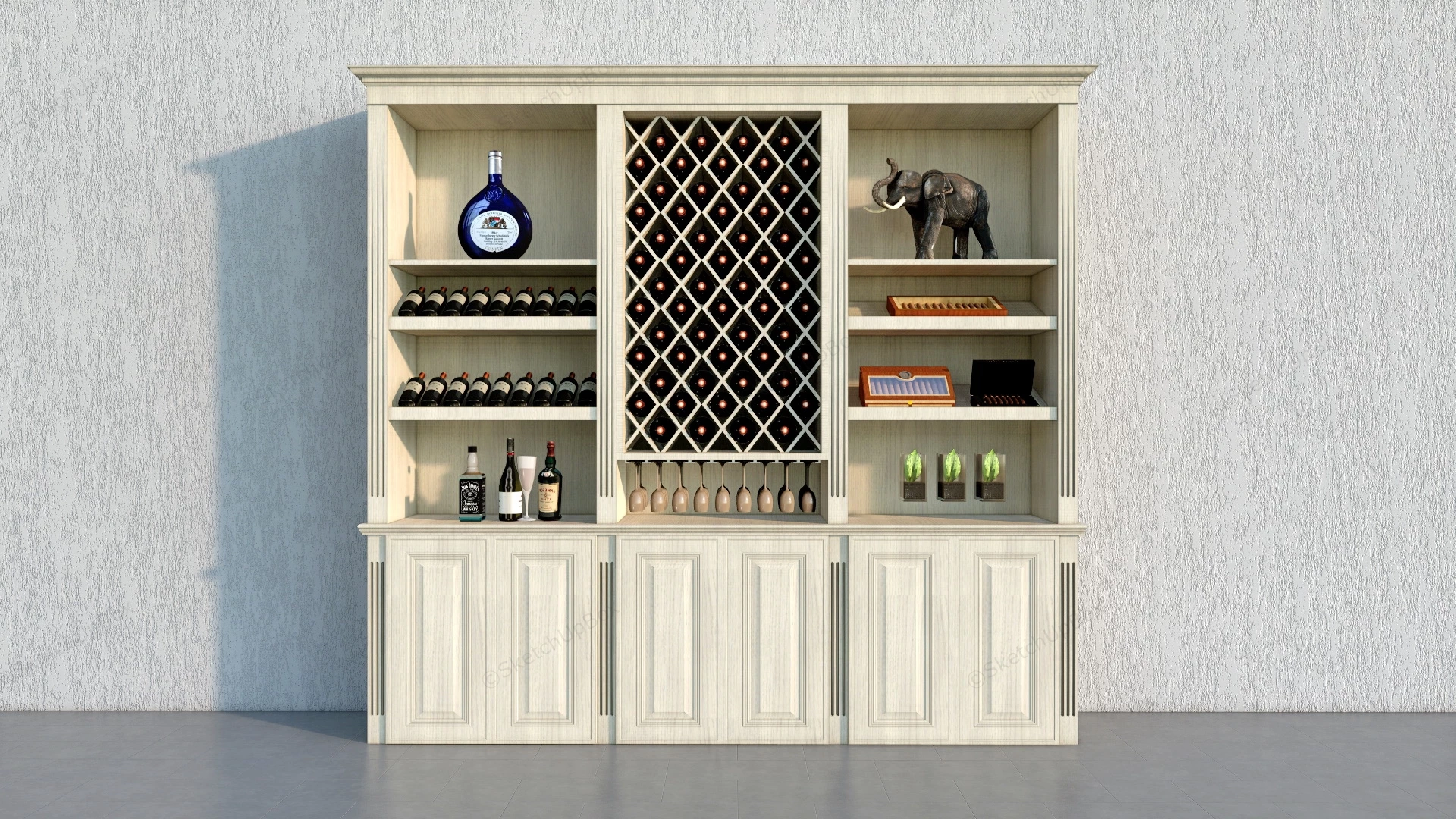 Tall Cupboard With Wine Rack sketchup model preview - SketchupBox