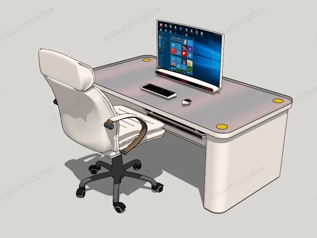 White Computer Desk And Chair Set sketchup model preview - SketchupBox