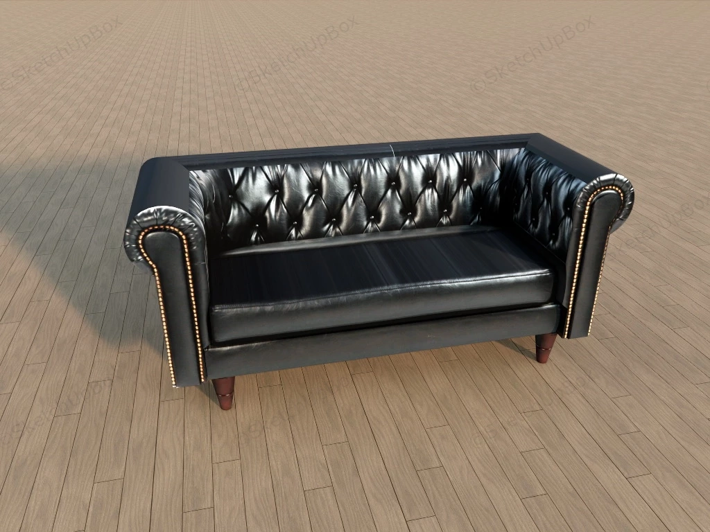 Tufted Black Leather Couch sketchup model preview - SketchupBox